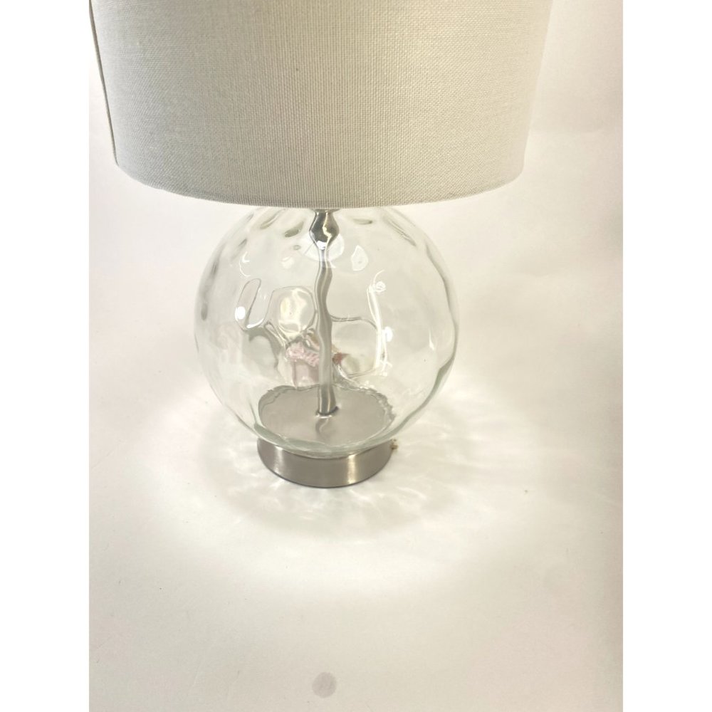 Small Glass Circle Base Lamp w/ White Lampshade 16 1/2" Tall - Picture 7 of 9